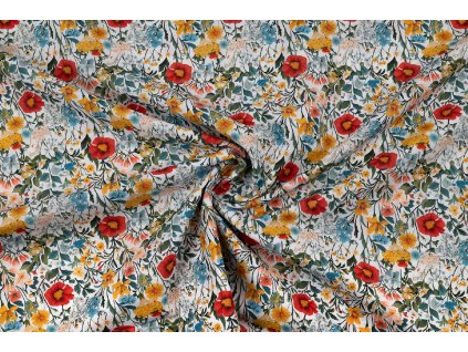 bavlnene platno vlci maky a lucni kviti na bile