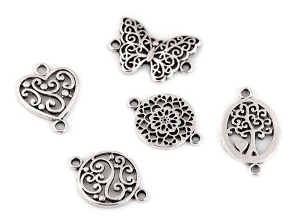 Filigránový dekorační našívací motýl, mandala, srdce, strom života (Balení 5 ks, Varianta 1 platina srdce)