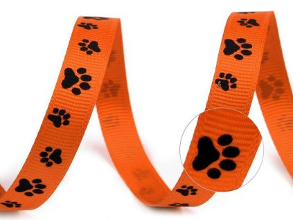 Rypsová stuha / popruh šíře 10 mm potisk tlapky (Balení 45 m, Varianta 2 červená)