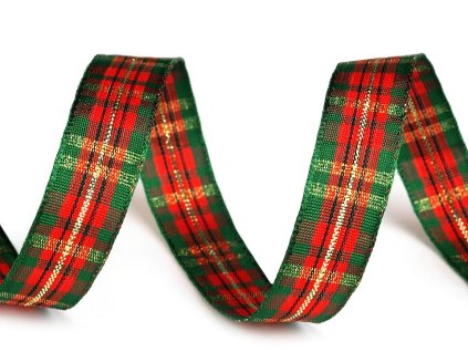 Károvaná stuha s lurexem šíře 15 mm vánoční (Balení 22.5 m, Varianta 1 červená)