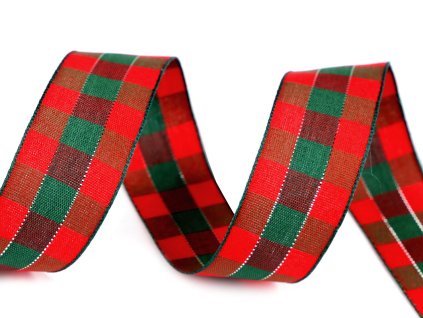 Károvaná stuha s lurexem šíře 25 mm (Balení 1 m, Varianta 1 červená stříbrná)