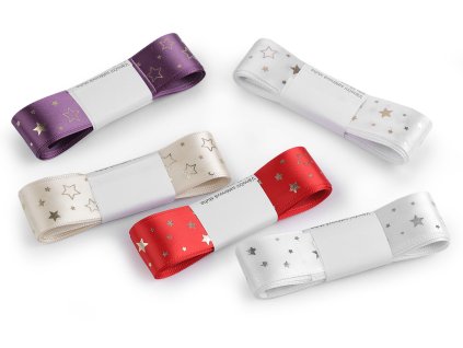 Vánoční saténová stuha hvězdy šíře 25 mm (Balení 3 m, Varianta 4 fialová zlatá)