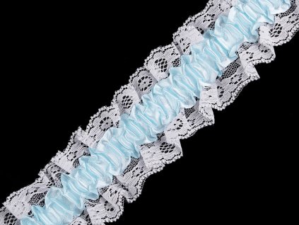 Pružný volánek s krajkou na podvazky šíře 65 mm (Balení 9 m, Varianta 2 bílo-modrá)