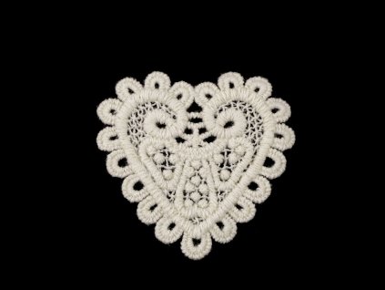 Textilní aplikace / nášivka krajkové srdce (Balení 10 ks, Varianta režná světlá)