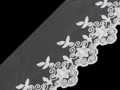 Vyšívaná krajka / prýmek na monofilu šíře 90 mm (Balení 13.5 m, Varianta 1 Off White)