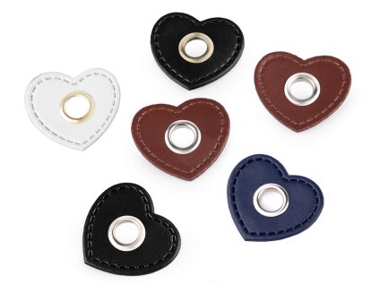 Priechodka s koženkovým srdcom na našitie, prievlak 8 mm (Balení 20 ks, Varianta 1 hnědá koňak nikl)