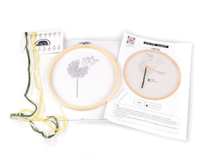 Sada vyšívání s předtištěným motivem, pampeliška na tylu (Balení 1 sada, Varianta 1 viz foto)