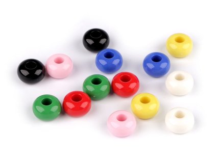 Plastové korálky s velkým průvlekem Ø15 mm dekorační (Balení 10 ks, Varianta 1 krémová nejsvět.)