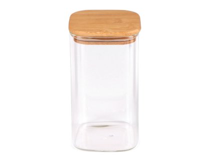 Skleněná dóza s bambusovým víkem, hranatá (Balení 1 ks, Varianta transparent)