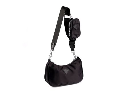 Kabelka nylonová 2v1 se stříbrným řetízkem 26x16 cm (Balení 1 ks, Varianta černá)