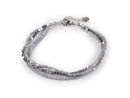 Náramek z hematitu trojitý (Balení 1 ks, Varianta 1 stříbrná)