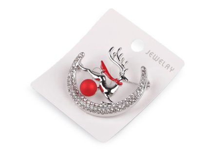 Brož s broušenými kamínky jelen (Balení 1 ks, Varianta 1 stříbrná)