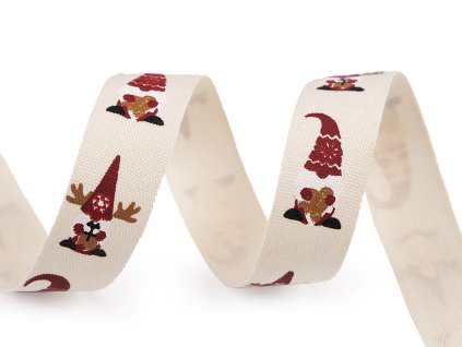 Bavlněná stuha šíře 15 mm vánoční (Balení 22.5 m, Varianta 1 režná světlá stromeček)