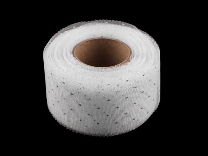 Tylová stuha se stříbrnými puntíky šíře 40 mm (Balení 22.5 m, Varianta bílá stříbrná)