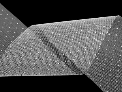 Tylová stuha se stříbrnými puntíky šíře 10 cm (Balení 22.5 m, Varianta bílá stříbrná)