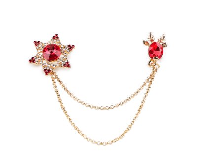 Brož / spona dragoun s broušenými kamínky vločka a sob (Balení 1 ks, Varianta 1 červená)