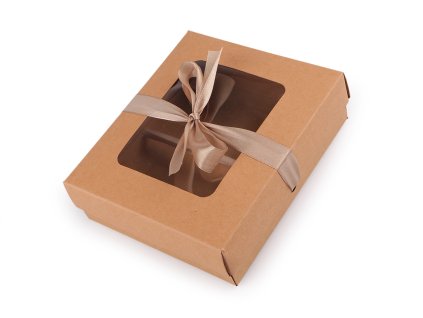Papírová krabička s průhledem a stuhou (Balení 5 ks, Varianta hnědá přírodní)