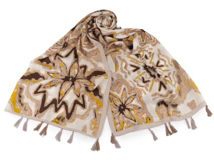 Šátek / šála / pléd s květy a střapci 80x180 cm (Balení 1 ks, Varianta 1 béžová nejsv.)