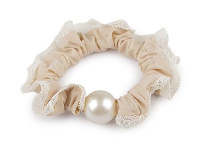 Gumička do vlasů / náramek s perlou a krajkou (Balení 1 ks, Varianta 1 béžová světlá)