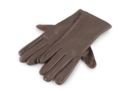 Dámské rukavice zdobené eko kůží, dotykové (Balení 1 pár, Varianta 1 béžová tmavá)