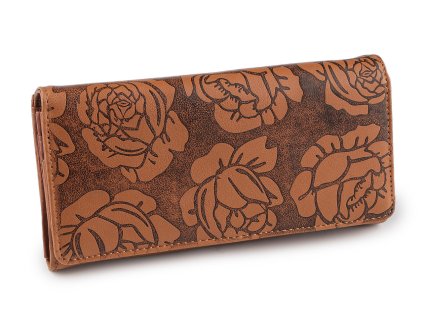 Dámská peněženka s květy 9x18,5 cm (Balení 1 ks, Varianta 1 hnědá koňak)