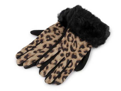 Dámské rukavice s kožešinou zvířecí vzor, dotykové (Balení 1 pár, Varianta 1 béžová světlá černá)