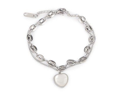 Náramek z nerezové oceli dvojitý, srdce (Balení 1 ks, Varianta stříbrná)
