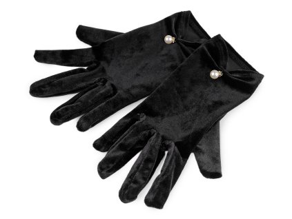 Společenské rukavice sametové s perlou (Balení 1 pár, Varianta černá)