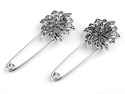 Brož filigrán 25x55 mm na spínacím špendlíku (Balení 1 ks, Varianta 2 staromosaz)