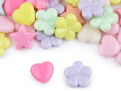 Plastové korálky hvězda, srdce, květ 20 g (Balení 1 sáček, Varianta 1 (13x13 mm) mix srdce)