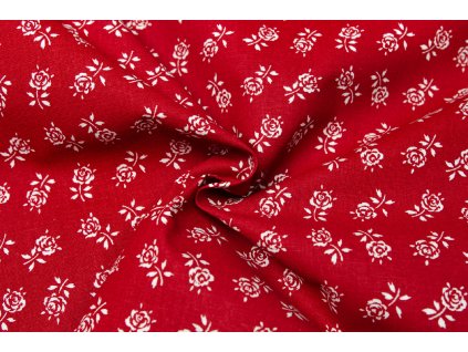 7007 bavlna kvety ruzi na cervene