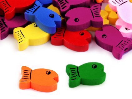 Dřevěné korálky ryba (Balení 20 ks, Varianta (12x19 mm) mix č. 2)