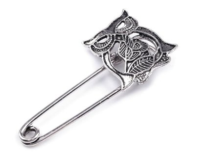 Brož sova 25x50 mm na spínacím špendlíku (Balení 1 ks, Varianta platina)
