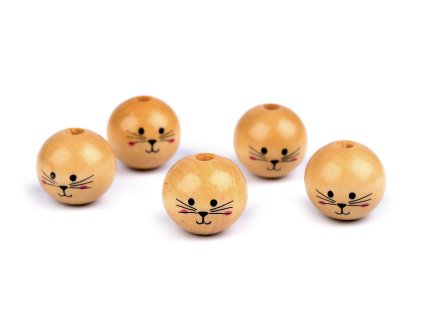 Dřevěné korálky s obličejem zvířátka Ø20 mm (Balení 10 ks, Varianta přírodní sv.)