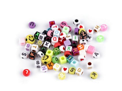 Plastové korálky mix s písmenky, srdíčky a smajlíky (Balení 1 sáček, Varianta mix)