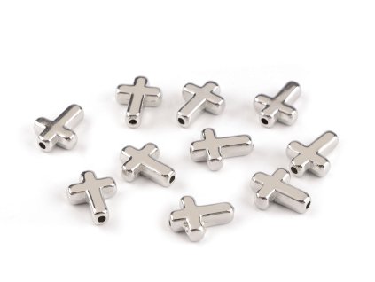 Plastové korálky / komponenty k výrobě šperků křížek 12x15 mm metalické (Balení 10 ks, Varianta 1 stříbrná)