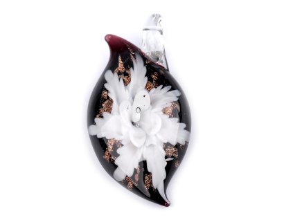 Skleněný přívěsek květ 27x51 mm (Balení 1 ks, Varianta 1 bílá)