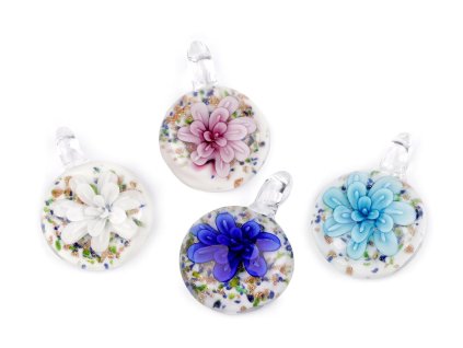 Skleněný přívěsek květ Ø31 mm (Balení 1 ks, Varianta 4 modrá azuro)