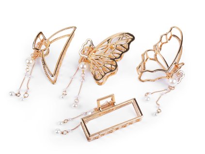 Skřipec do vlasů kovový s perlovým přívěskem (Balení 1 ks, Varianta 3 zlatá motýl)