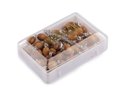 Růženec s dřevěnými korálky v krabičce (Balení 1 ks, Varianta 1 přírodní stř.)