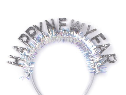 Párty čelenka do vlasů Happy New Year saténová (Balení 1 ks, Varianta 1 stříbrná)