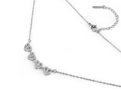 Náhrdelník z nerezové oceli srdíčka / čtyřlístek "2v1" s broušenými kamínky (Balení 1 ks, Varianta stříbrná)