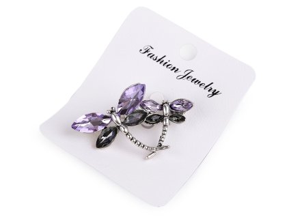 Brož s broušenými kamínky vážka (Balení 1 ks, Varianta 1 fialová sv.)