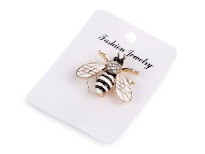 Brož s broušenými kamínky včela (Balení 1 ks, Varianta 1 bílá)