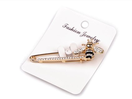 Brož s broušenými kamínky na spínacím špendlíku včela (Balení 1 ks, Varianta 1 crystal zlatá)