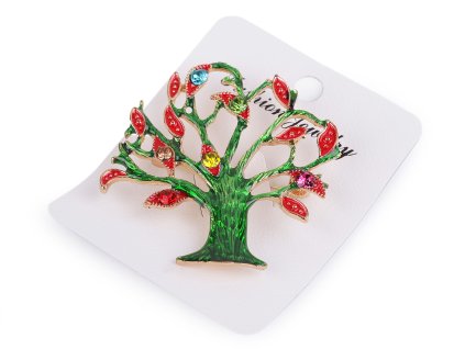 Brož s broušenými kamínky strom života (Balení 1 ks, Varianta zelená)