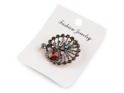 Brož s broušenými kamínky páv (Balení 1 ks, Varianta amarant)