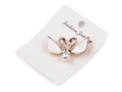 Brož s perlou labuť (Balení 1 ks, Varianta 2 černá platina)