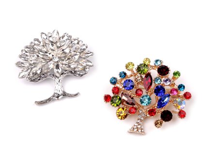 Brož s broušenými kamínky strom života (Balení 1 ks, Varianta 1 crystal)