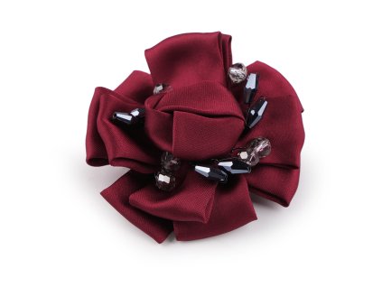 Brož saténový květ s broušenými kamínky Ø7 cm (Balení 1 ks, Varianta 1 černá)